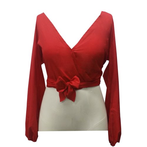 Hosszúujjú V Nyakú Backless Bow Short Sifon blúz Női Szexi Club Party Ingek Női Top