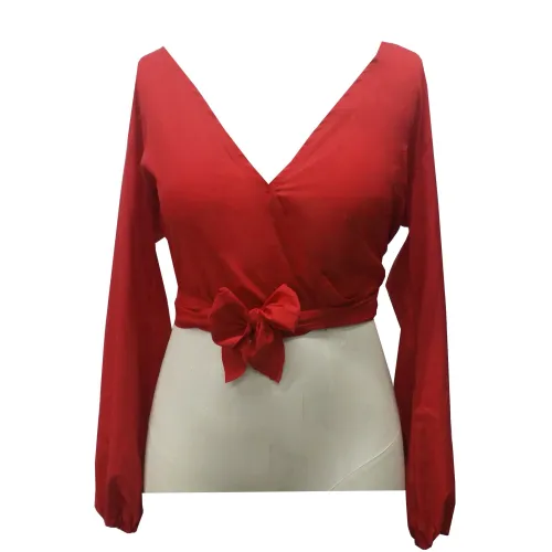 Hosszúujjú V Nyakú Backless Bow Short Sifon blúz Női Szexi Club Party Ingek Női Top