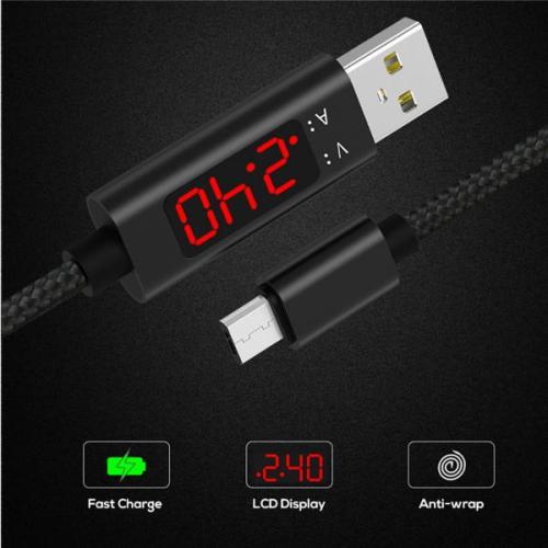 QC 3.0 Gyors töltés USB feszültség és áram kijelzése, 1M fonatos Nylon kábel C-tipusú IOS-ra és Androidra