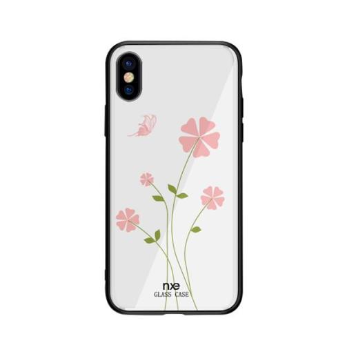 Luxus, edzett üvegű. virágmintás tok iPhone X/8P/8/7P/7/6P/6 telefonhoz