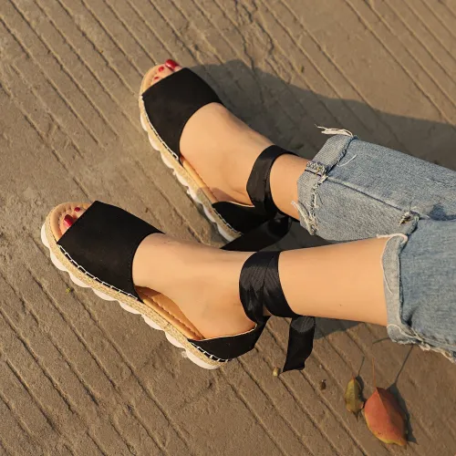 Női szandál, divatos női nyári cipő,  Női Faux Suede lapos szandál