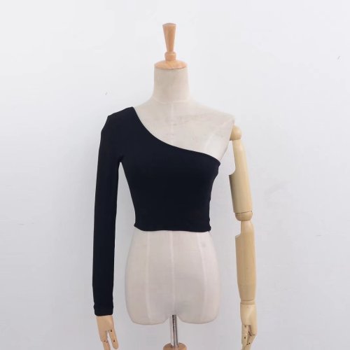 Félvállas női felső, crop top, elasztikus anyagú felső