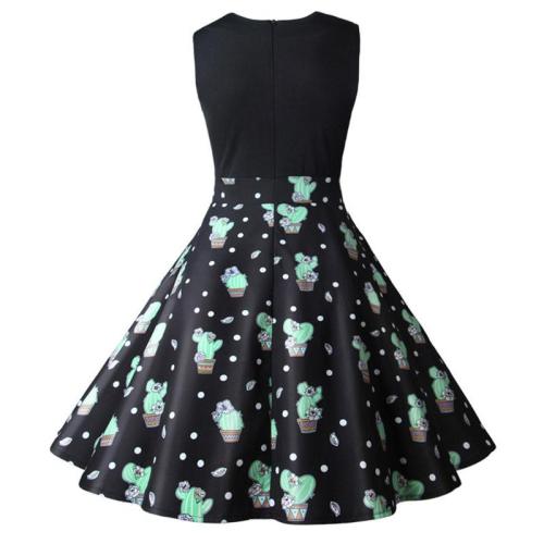 Nő Retro Nagy Swing Dress Vintage Cactus mintás öltözködési ruha