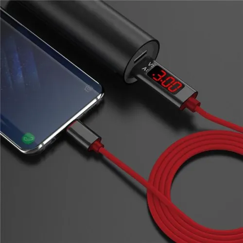 QC 3.0 Gyors töltés USB feszültség és áram kijelzése, 1M fonatos Nylon kábel C-tipusú IOS-ra és Androidra