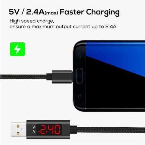 QC 3.0 Gyors töltés USB feszültség és áram kijelzése, 1M fonatos Nylon kábel C-tipusú IOS-ra és Androidra