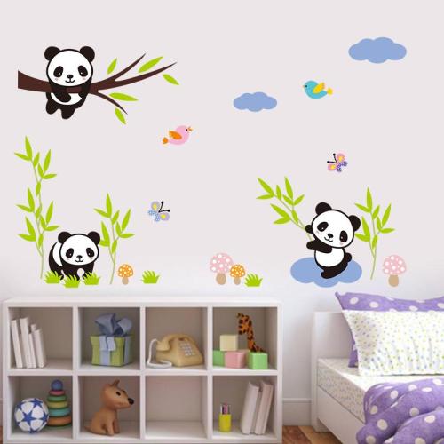 NEER 1db rajzfilm erdő panda bambusz madár fa gyermekszoba dekoráció állatos falimatrica faldísz