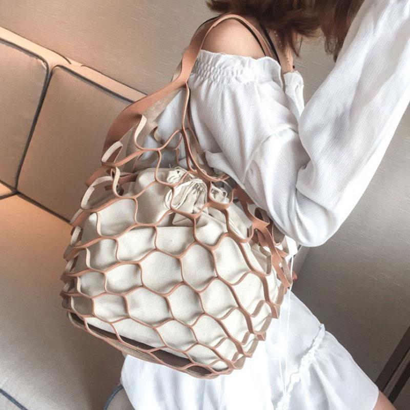 Női divatos, hálós, lyukacsos, vászon, mobil, kézitáska