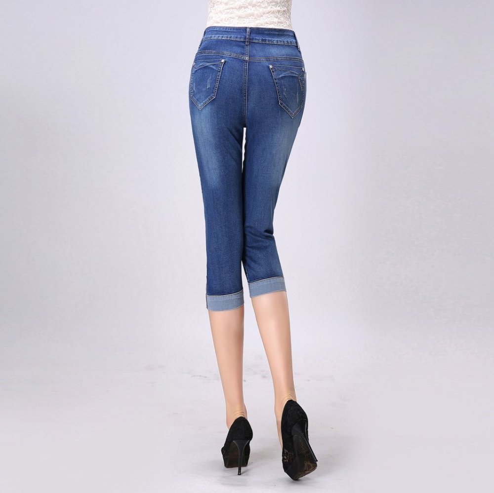 Szűk Farmer Térdig érő sztreccs magas derekú női Nadrág