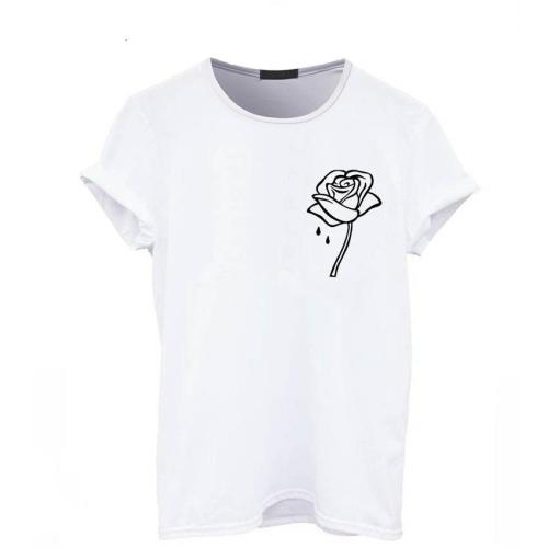 Rózsavirág Nyomtatás Női pólók Alkalmi Vicces pólók Lady Top Tee Hipster Tumblr