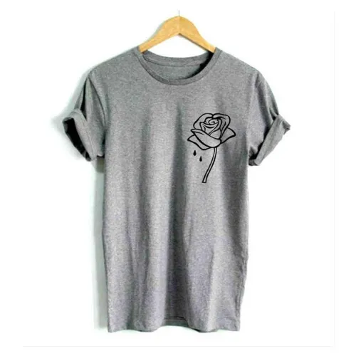 Rózsavirág Nyomtatás Női pólók Alkalmi Vicces pólók Lady Top Tee Hipster Tumblr