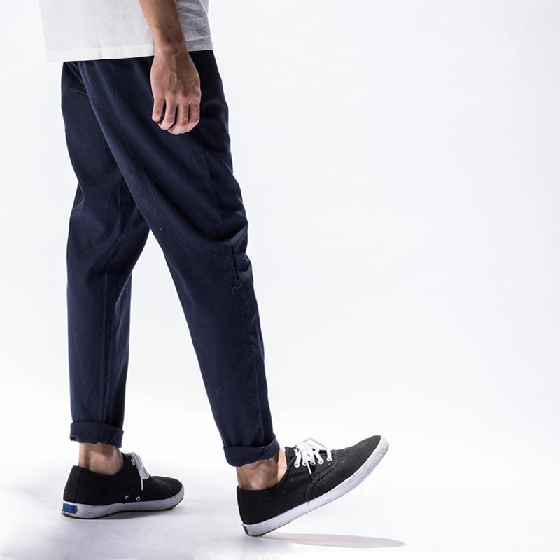 NEER Férfi kínai stílusú len alkalmi vékony nadrág