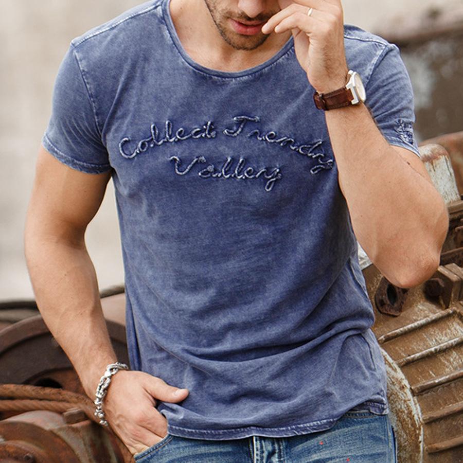 Férfi, nyári, hímzett, Vintage rövid ujjú pólók