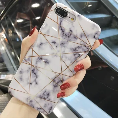 Geometrikus vonalú márványos telefon tok iPhone 6 6s 7 8 Plus X számára