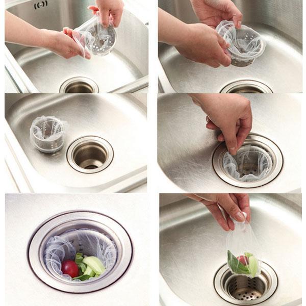 Konyhai kellékek Szűrés 100 csomag Konyhai mosogató Hordozható Szivárgás Net Filter Szemétzsák