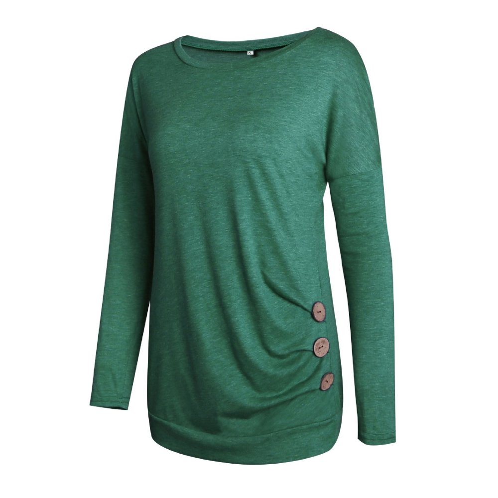 Női hosszú ujjú kerek nyakú alkalmi laza gombos szűkített ujjú felső