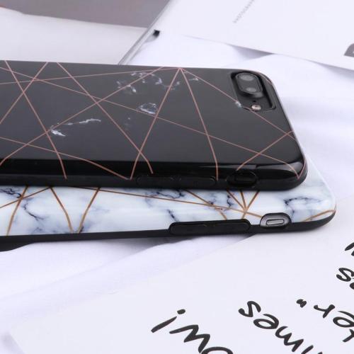 Geometrikus vonalú márványos telefon tok iPhone 6 6s 7 8 Plus X számára
