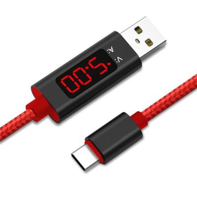 QC 3.0 Gyors töltés USB feszültség és áram kijelzése, 1M fonatos Nylon kábel C-tipusú IOS-ra és Androidra