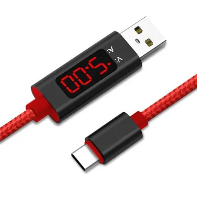 QC 3.0 Gyors töltés USB feszültség és áram kijelzése, 1M fonatos Nylon kábel C-tipusú IOS-ra és Androidra