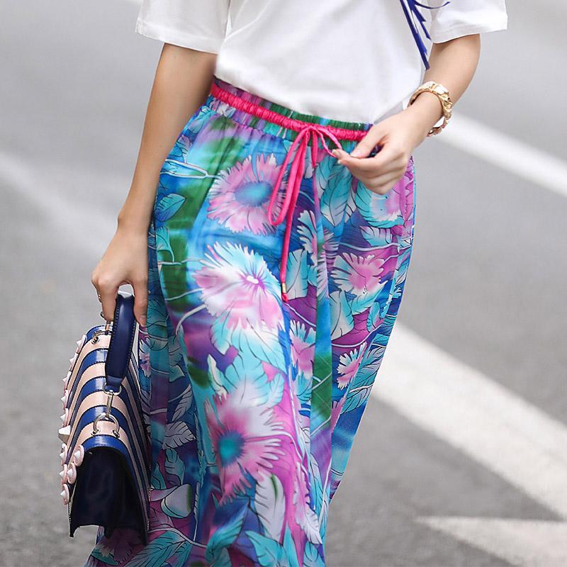 Boho virágmintás nyomott 2018 alkalmi sikk magasderekú strand sifonszoknya