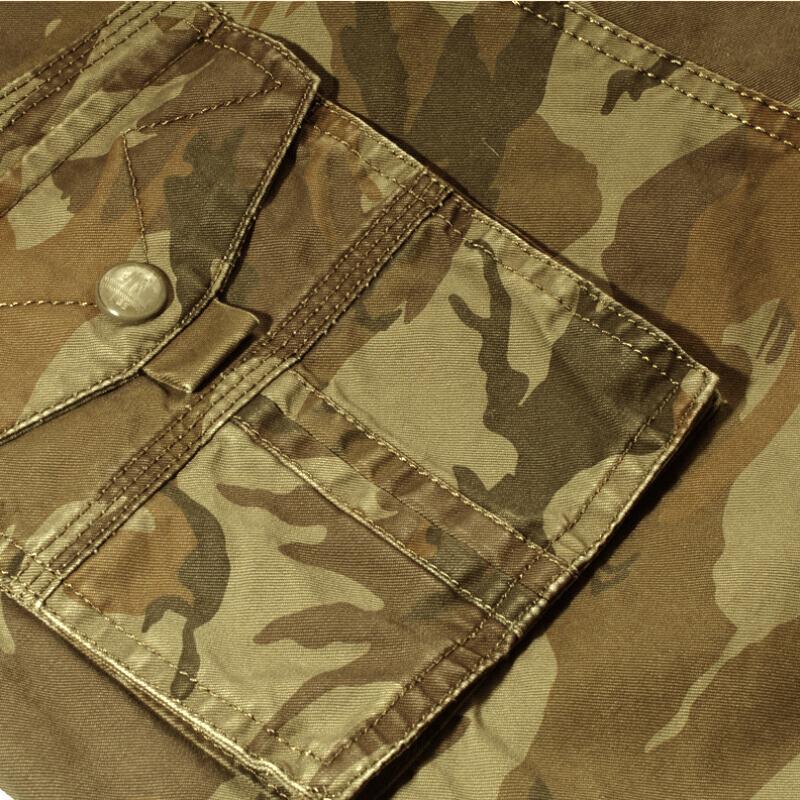 Férfi nyári camo nadrág, zsebes pamut rövidnadrág (öv nélkül)