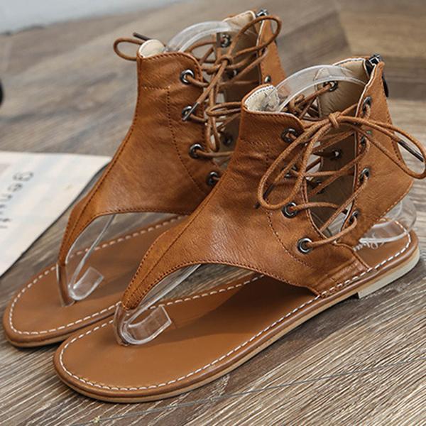 Vintage női cipő, fűzős gladiátor szandál, flipflop, standcipő, lapos bőr szandál