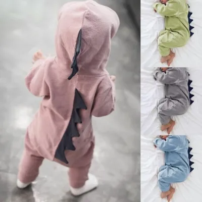 3D dinoszaurusz jelmez kezeslábas kisfiúknak és kislányoknak, szürke színű tavaszi, őszi, pamut kezeslábas játszós ruha