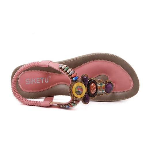 Bohém női szandál, drágakövekkel díszített, flipflop, lapos strandszandál