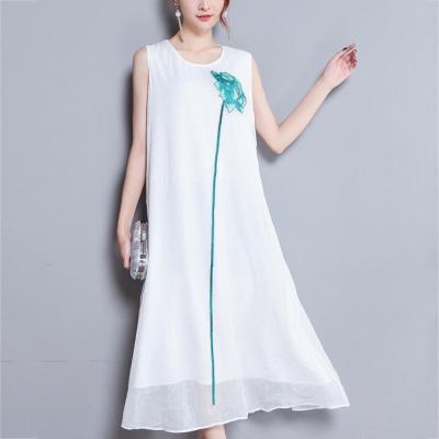 Női ujjatlan Retro Slim elegáns temperamentum selyem hímzett ruha