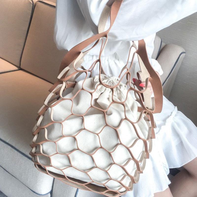 Női divatos, hálós, lyukacsos, vászon, mobil, kézitáska