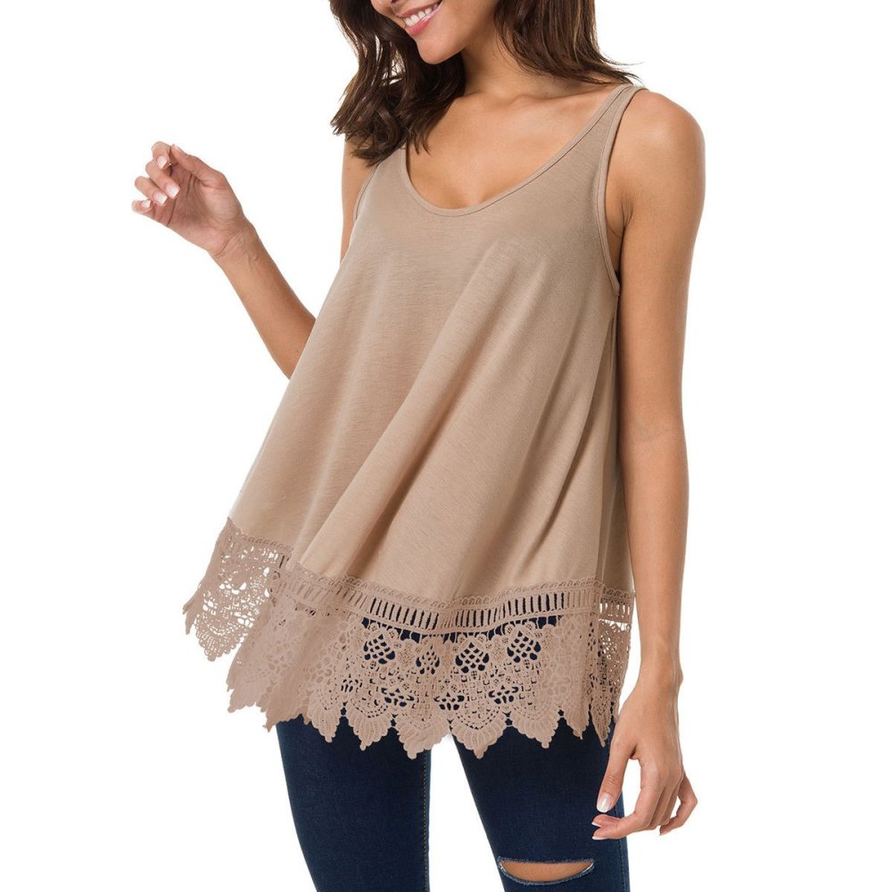 Női alkalmi ujjatlan trikó csipkés kereknyakú ujjatlan blúz