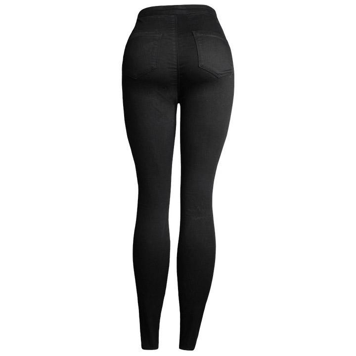 Magasderekú fekete hímzett, tépett női farmer