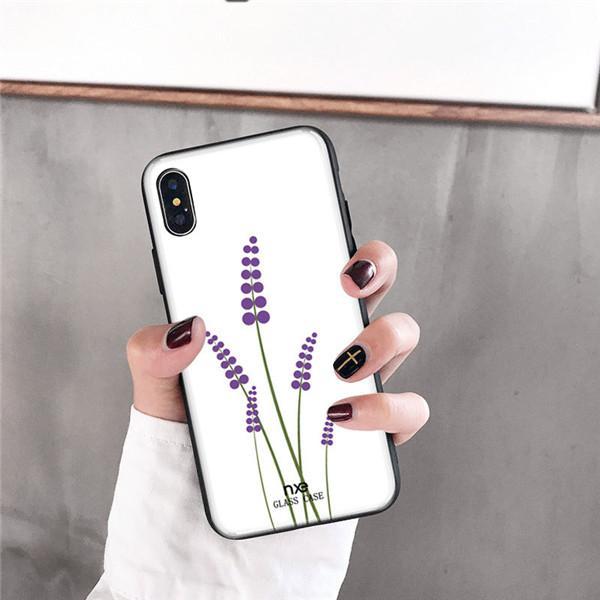 Luxus, edzett üvegű. virágmintás tok iPhone X/8P/8/7P/7/6P/6 telefonhoz