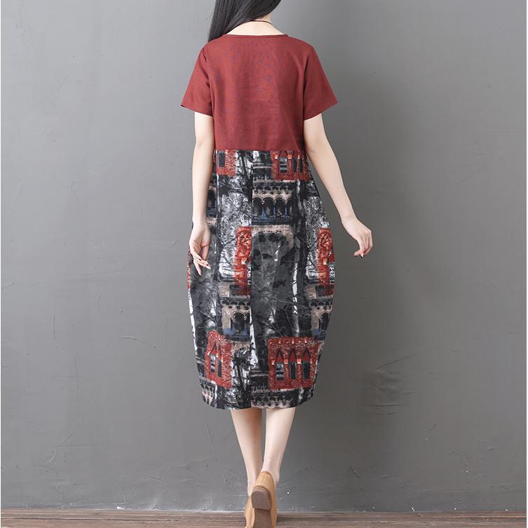 Laza, nyomott, pamut és vászon női ruha, hímzett bojtos hosszú ruha