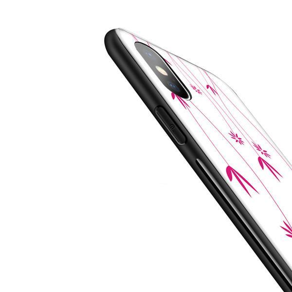 Luxus, edzett üvegű. virágmintás tok iPhone X/8P/8/7P/7/6P/6 telefonhoz