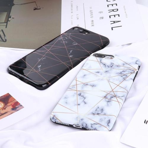 Geometrikus vonalú márványos telefon tok iPhone 6 6s 7 8 Plus X számára