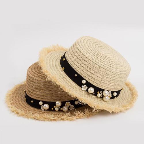 Női szalmakalap, nyári, tavaszi utazó kalapok, laza, gyöngyös, strand szalmakalap