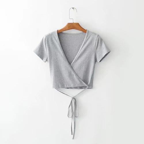Nyári, szexi, V-nyakú, kötött női top, rövid ujjú, kivágott felső, crop top, fehér tank top