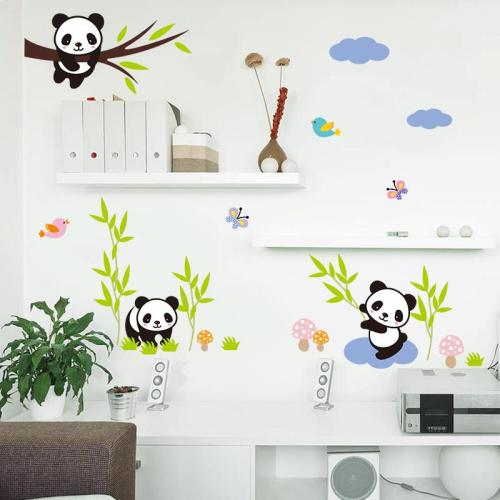 NEER 1db rajzfilm erdő panda bambusz madár fa gyermekszoba dekoráció állatos falimatrica faldísz