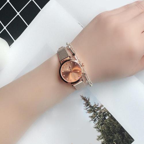 Női karkötő órák Rose Gold Band kvarc Nézd meg a női Casual ruha strasszos karórák