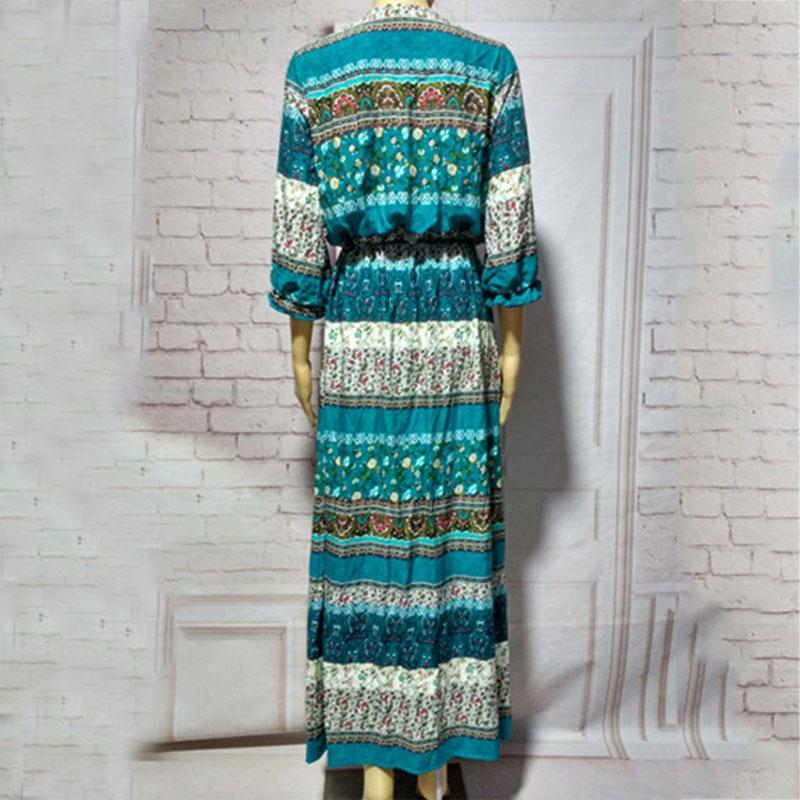 Női Bohém V-nyakú virágos Boho nyomtatott népi hosszú strandruha