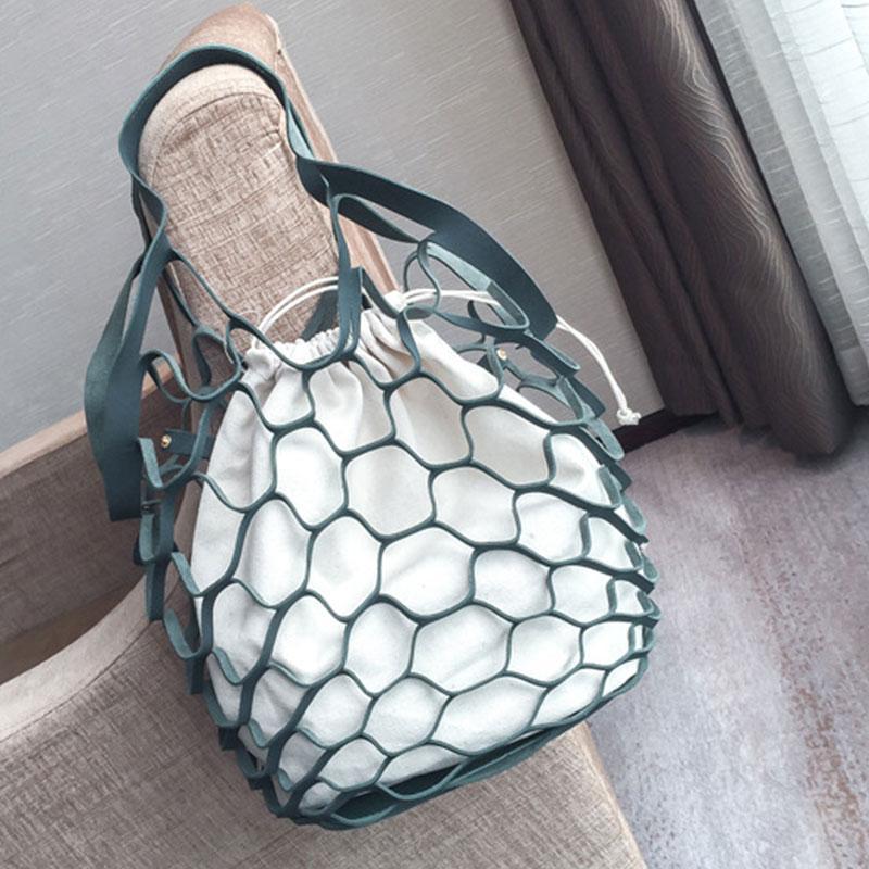 Női divatos, hálós, lyukacsos, vászon, mobil, kézitáska