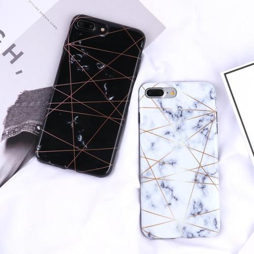 Geometrikus vonalú márványos telefon tok iPhone 6 6s 7 8 Plus X számára