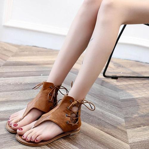 Vintage női cipő, fűzős gladiátor szandál, flipflop, standcipő, lapos bőr szandál
