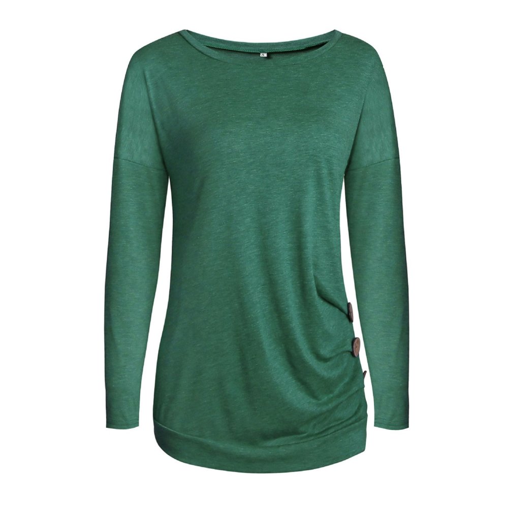 Női hosszú ujjú kerek nyakú alkalmi laza gombos szűkített ujjú felső