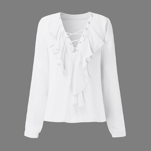Szexi Top Sifon blúz Nyári Ősz V nyak Ruffles pólók alkalmi Női ruhák