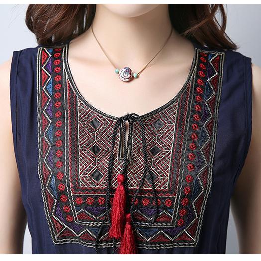 Hímzett vállú, gumírozott derekú maxi női ruha