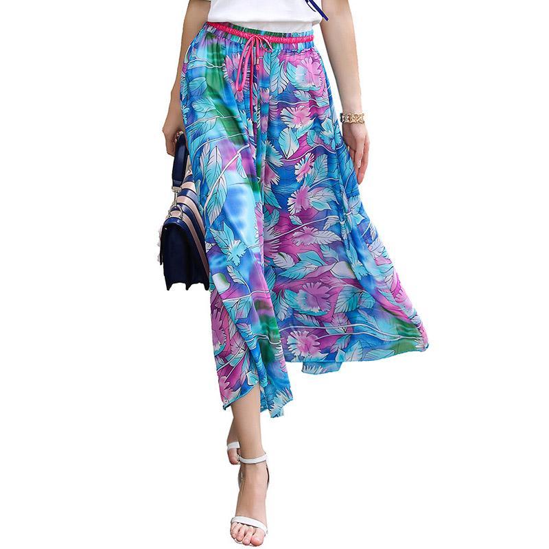 Boho virágmintás nyomott 2018 alkalmi sikk magasderekú strand sifonszoknya