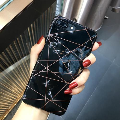Geometrikus vonalú márványos telefon tok iPhone 6 6s 7 8 Plus X számára