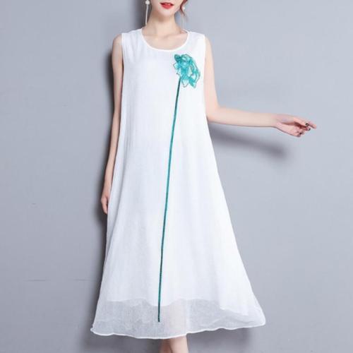 Női ujjatlan Retro Slim elegáns temperamentum selyem hímzett ruha