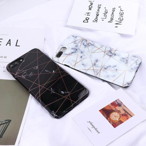 Geometrikus vonalú márványos telefon tok iPhone 6 6s 7 8 Plus X számára